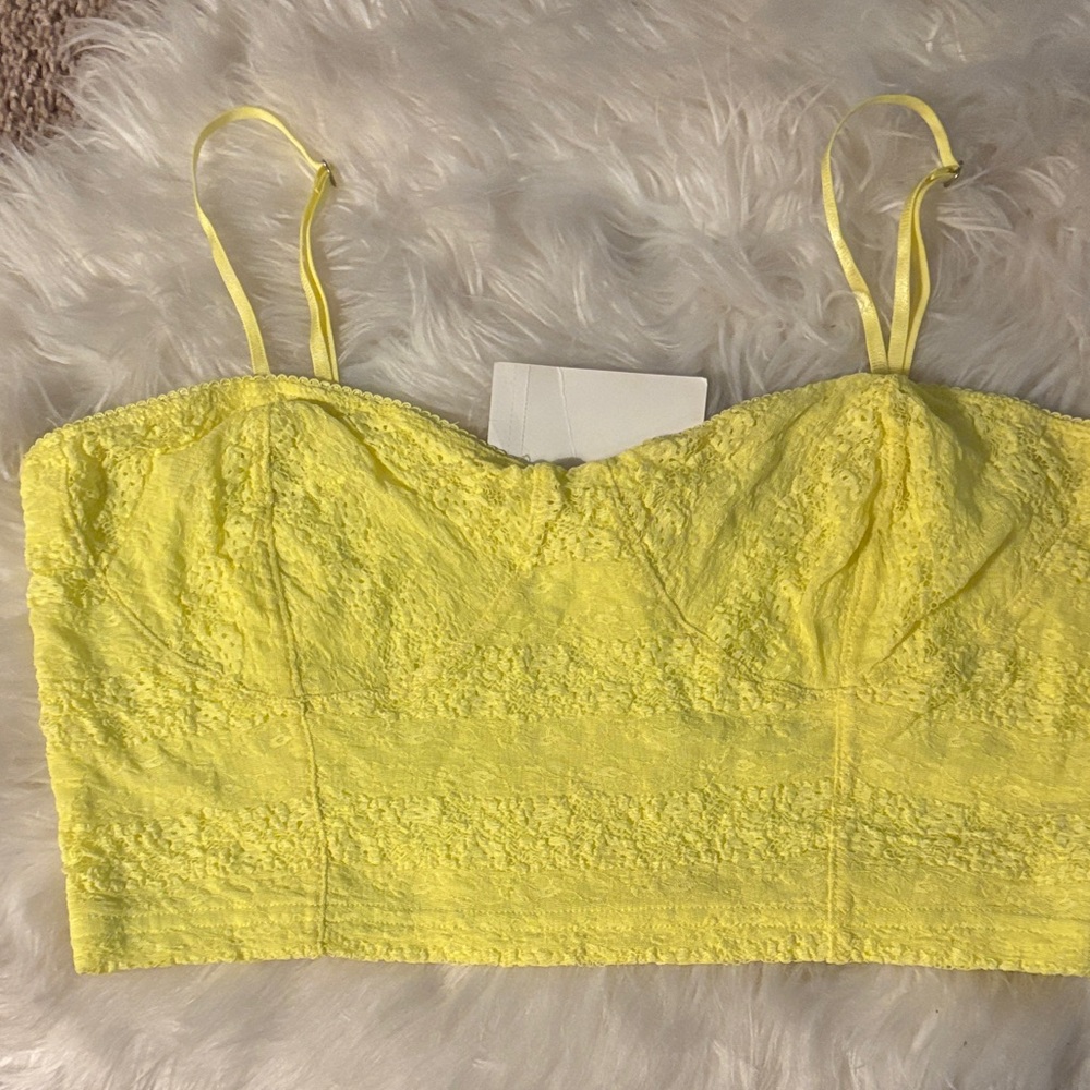Frenchi Yellow Lace Crop Top